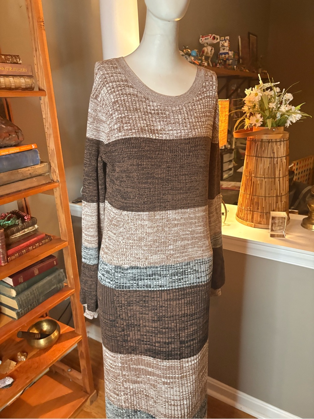 Treasure & Bond Brown and Cream Striped Knit Sweater Dress - Picture 2 of 7